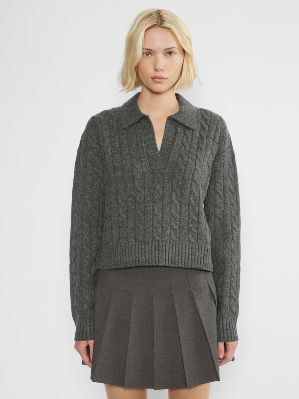 Aritzia Sunday Best Lottie Sweater Wool Collared Charcoal Grey size Small